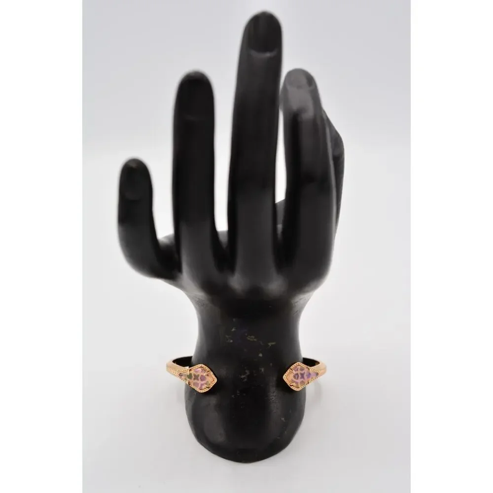Kendra Scott Cabochon Cuff Bracelet Clear Iridescent Rose Gold Signed Bin5
